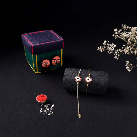 Handcrafted Meenakari Bhaiya Bhabhi Rakhi Set with Coir Box 63