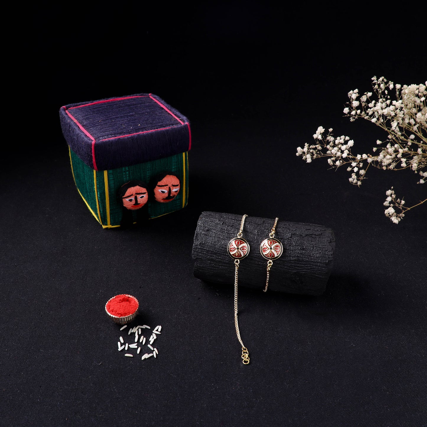 Handcrafted Meenakari Bhaiya Bhabhi Rakhi Set with Coir Box 64
