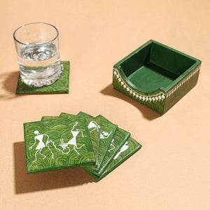 Warli Handpainted Wooden Coasters (Set of 6) 05