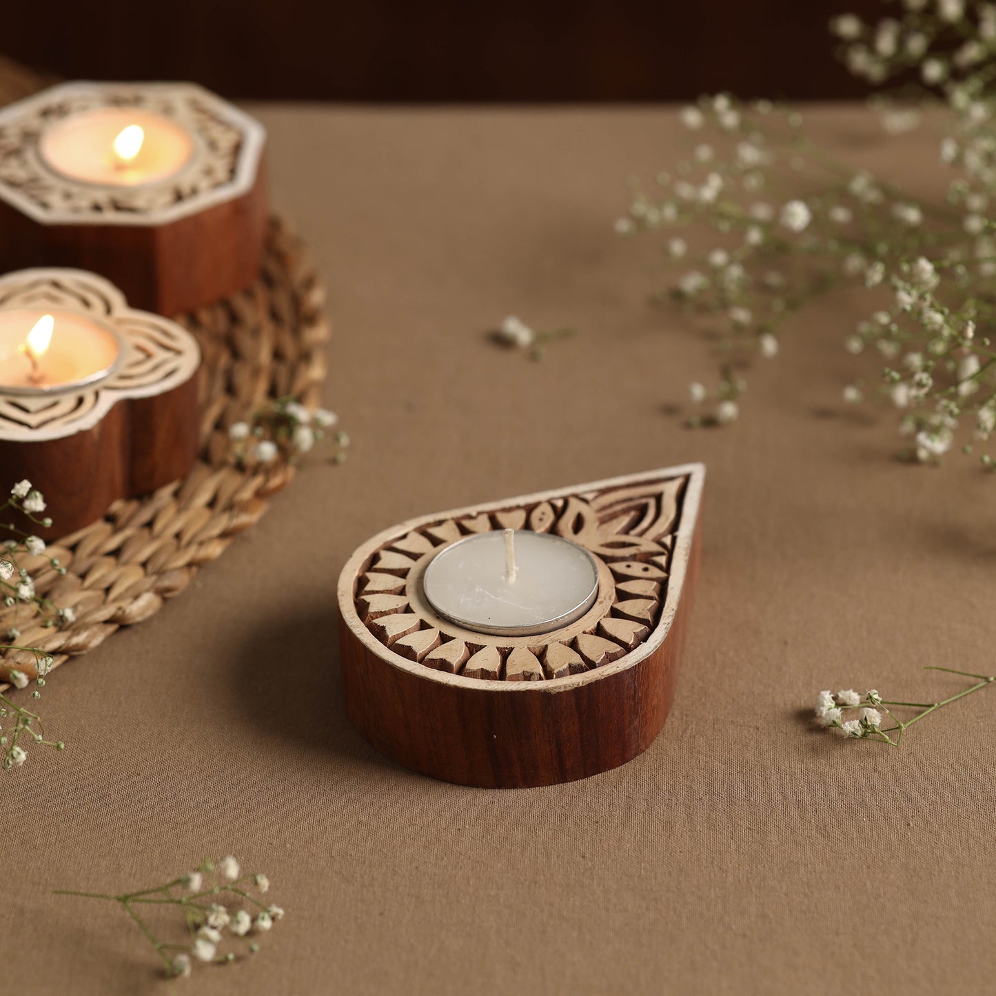 wooden tealight candle holder