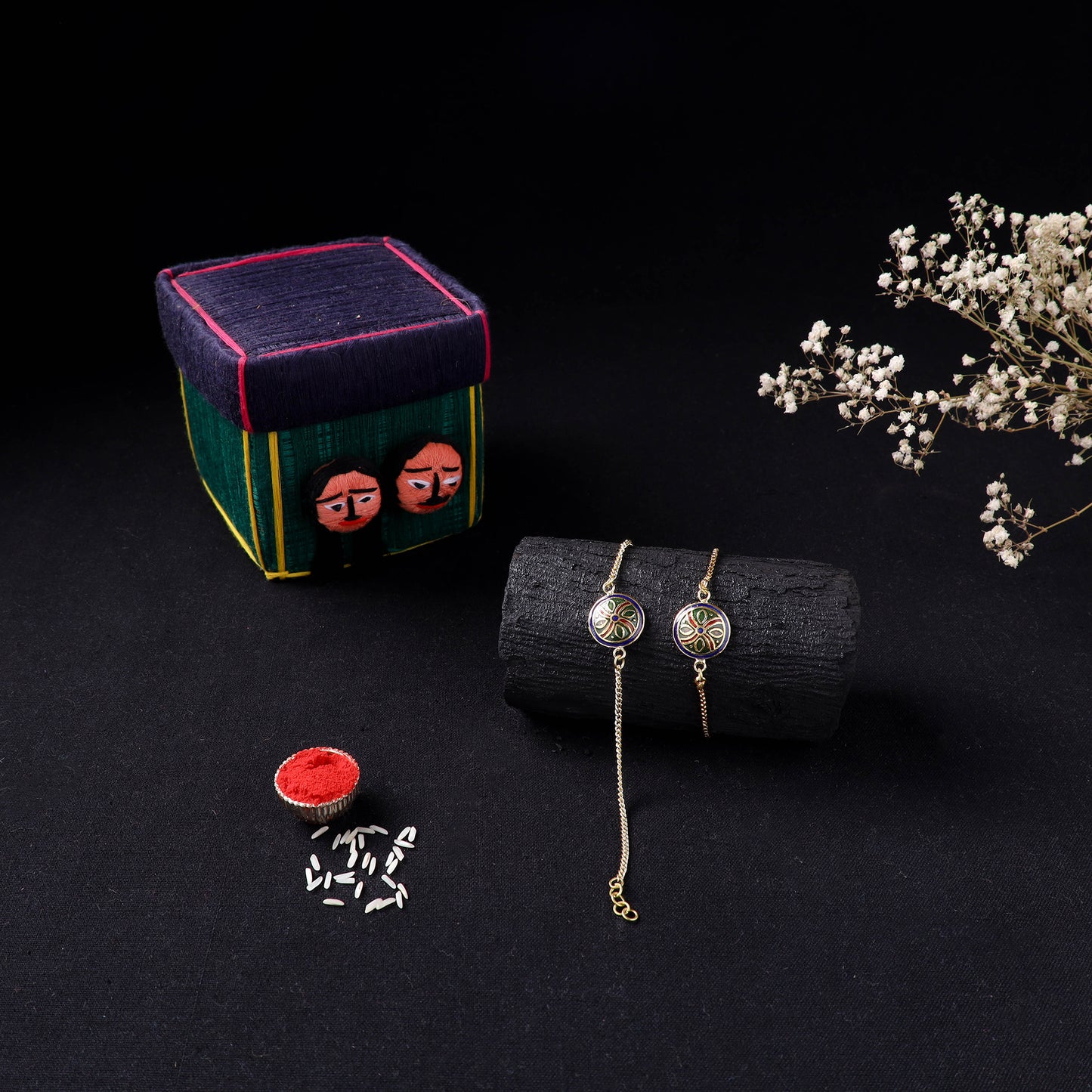 Handcrafted Meenakari Bhaiya Bhabhi Rakhi Set with Coir Box 68