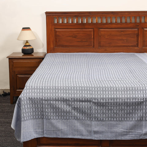 Grey - Pure Cotton Single Handloom Bed Cover from Bijnor 43