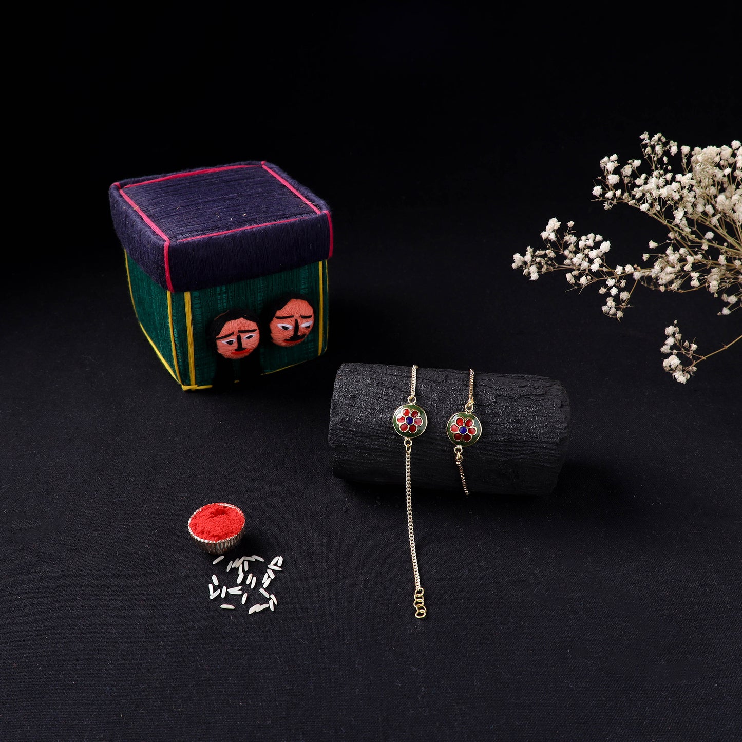 Handcrafted Meenakari Bhaiya Bhabhi Rakhi Set with Coir Box 69