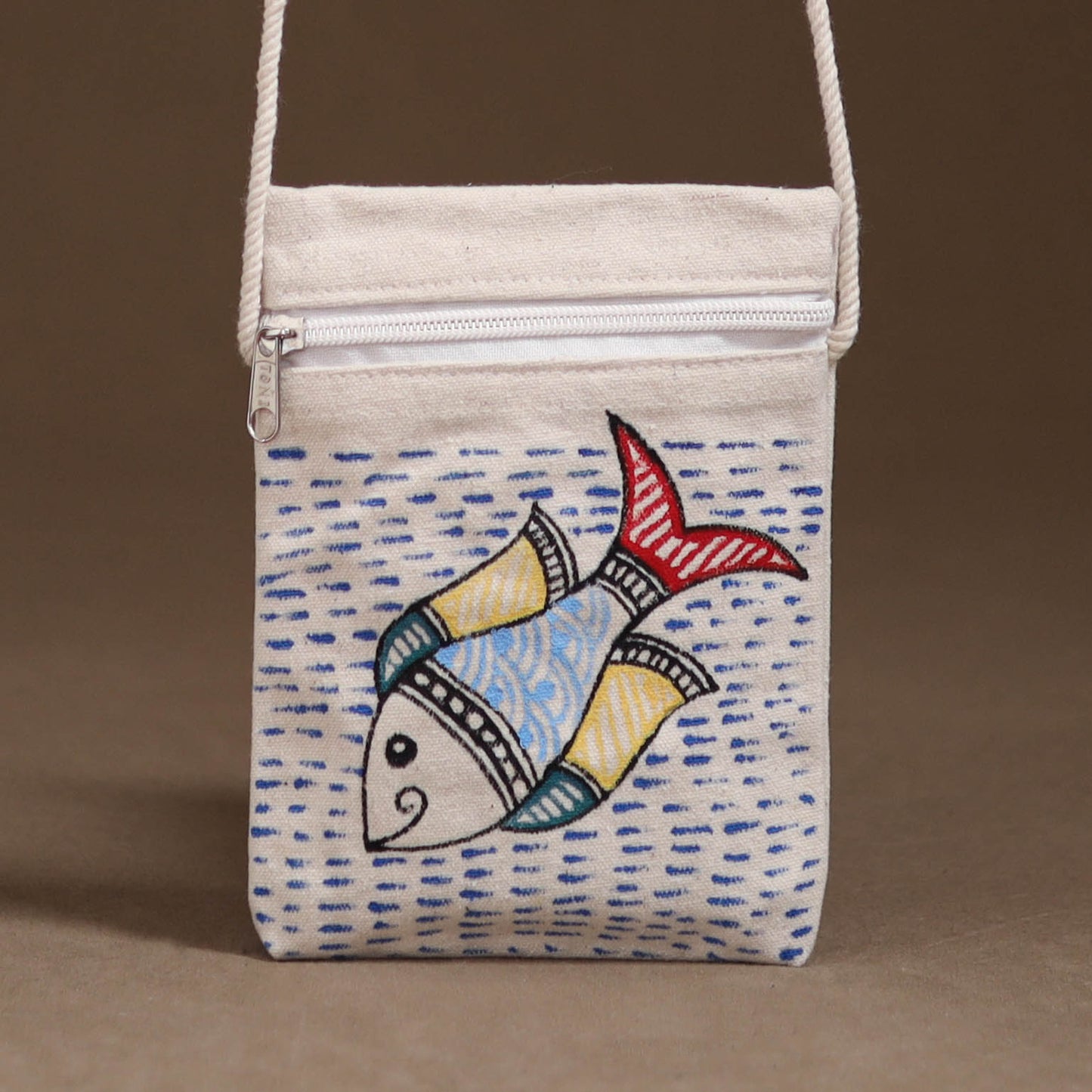 White - Madhubani Handpainted Mobile Sling Bag 09