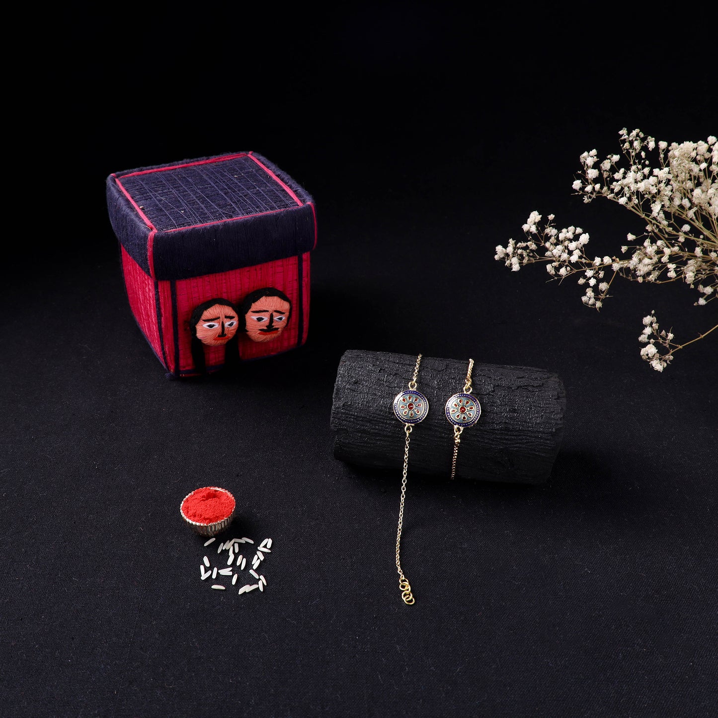 Handcrafted Meenakari Bhaiya Bhabhi Rakhi Set with Coir Box 71