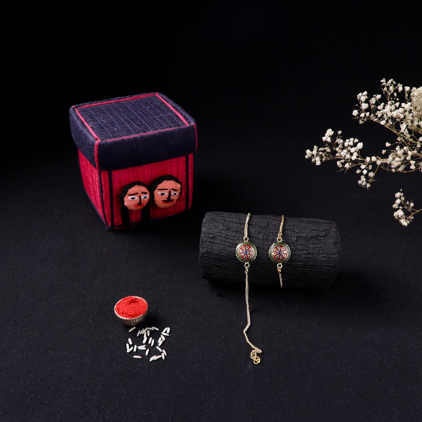 Handcrafted Meenakari Bhaiya Bhabhi Rakhi Set with Coir Box 72