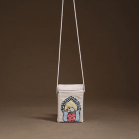 White - Madhubani Handpainted Mobile Sling Bag 10
