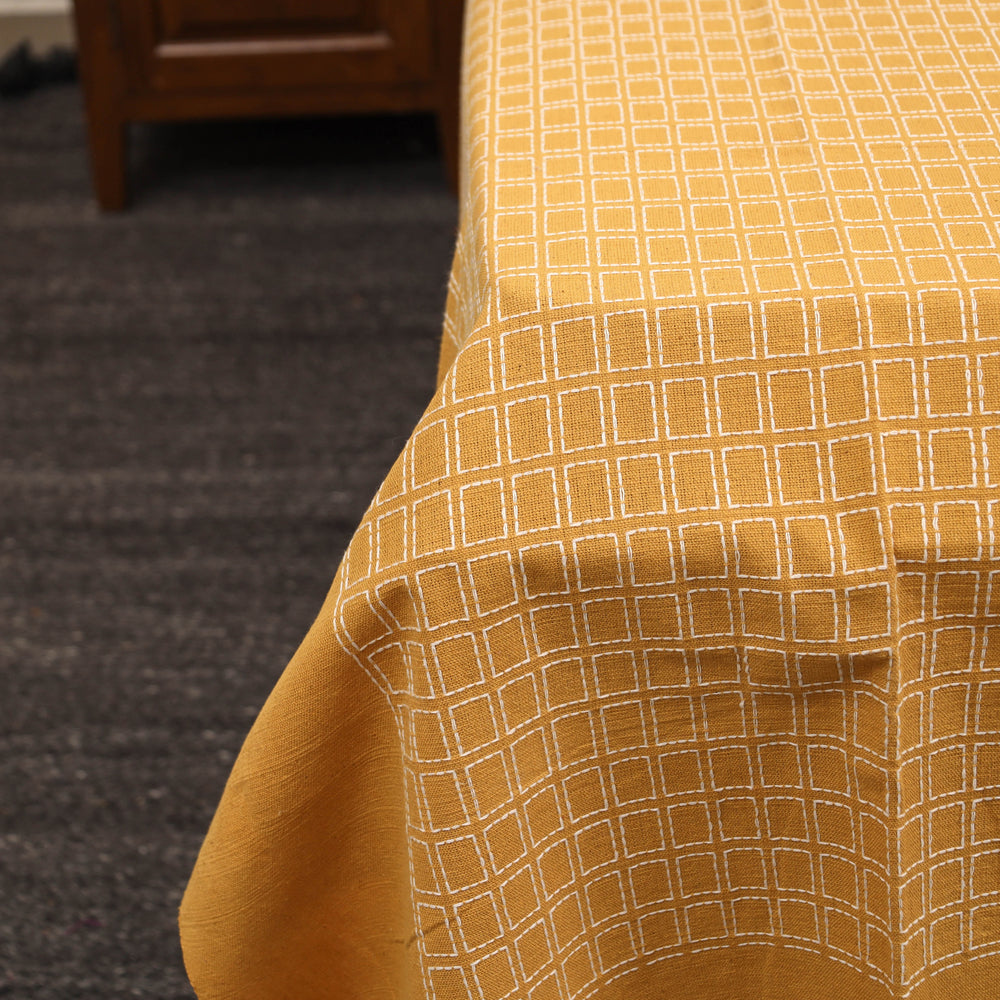 Yellow - Pure Cotton Single Handloom Bed Cover from Bijnor 44