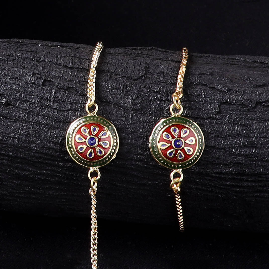 Handcrafted Meenakari Bhaiya Bhabhi Rakhi Set with Coir Box 72