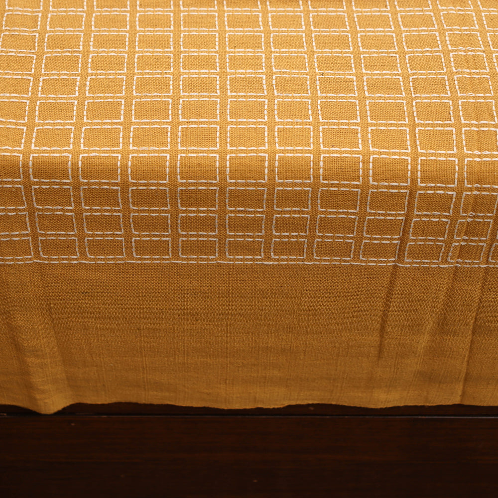 Yellow - Pure Cotton Single Handloom Bed Cover from Bijnor 44