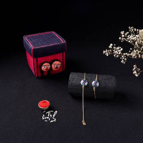 Handcrafted Meenakari Bhaiya Bhabhi Rakhi Set with Coir Box 73