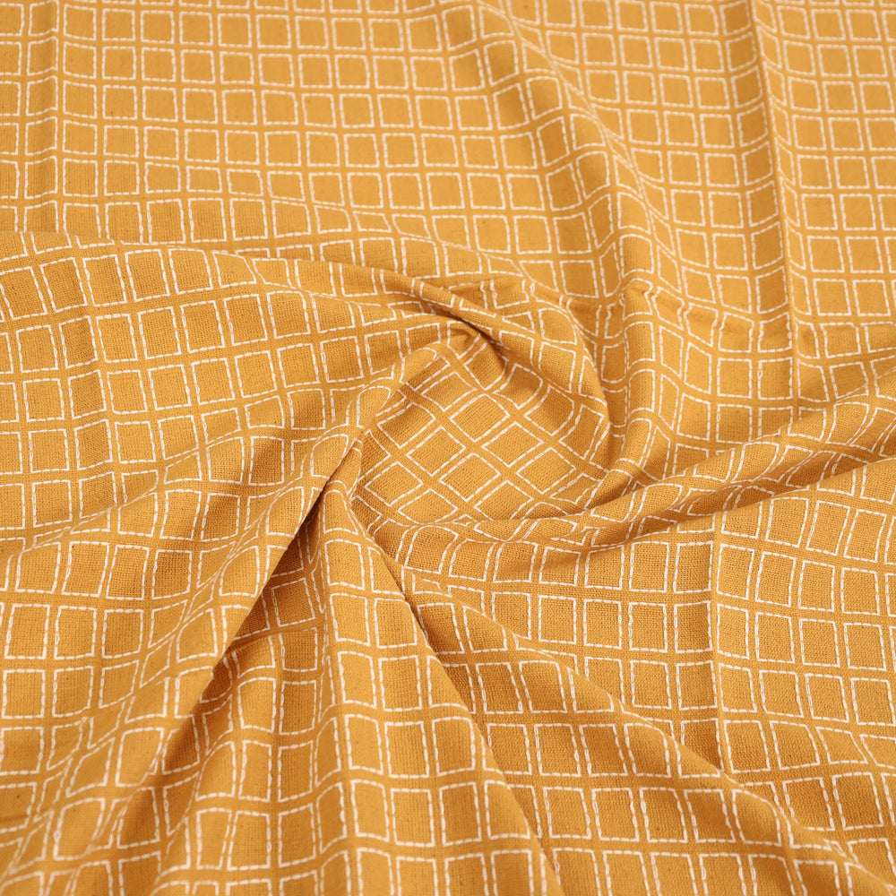 Yellow - Pure Cotton Single Handloom Bed Cover from Bijnor 44