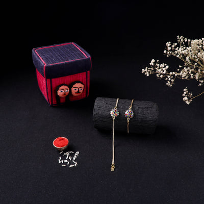 Handcrafted Meenakari Bhaiya Bhabhi Rakhi Set with Coir Box 74