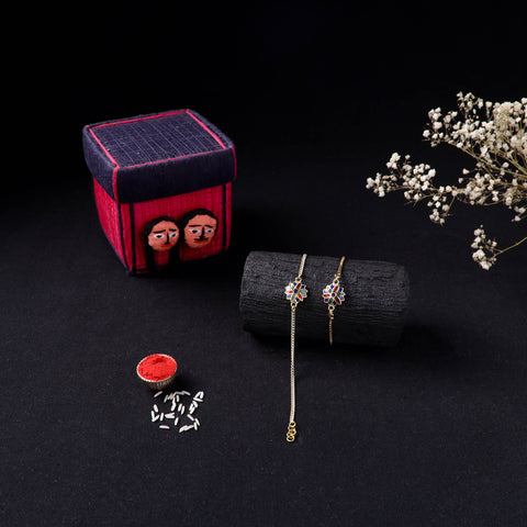 Handcrafted Meenakari Bhaiya Bhabhi Rakhi Set with Coir Box 74