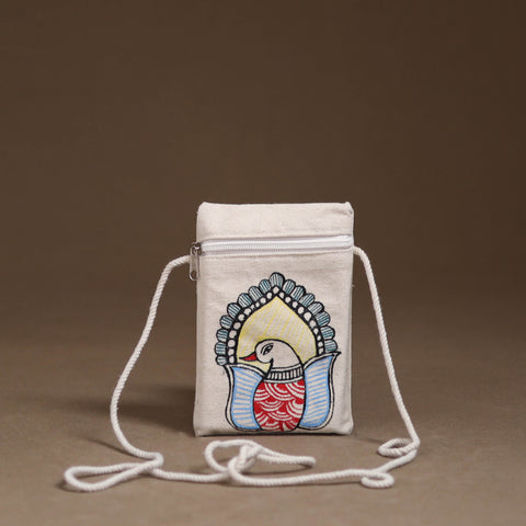 White - Madhubani Handpainted Mobile Sling Bag 10