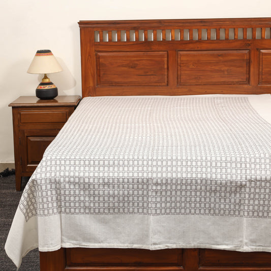 White - Pure Cotton Single Handloom Bed Cover from Bijnor 45