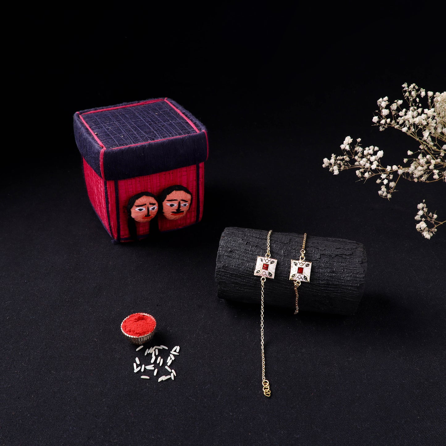 Handcrafted Meenakari Bhaiya Bhabhi Rakhi Set with Coir Box 75