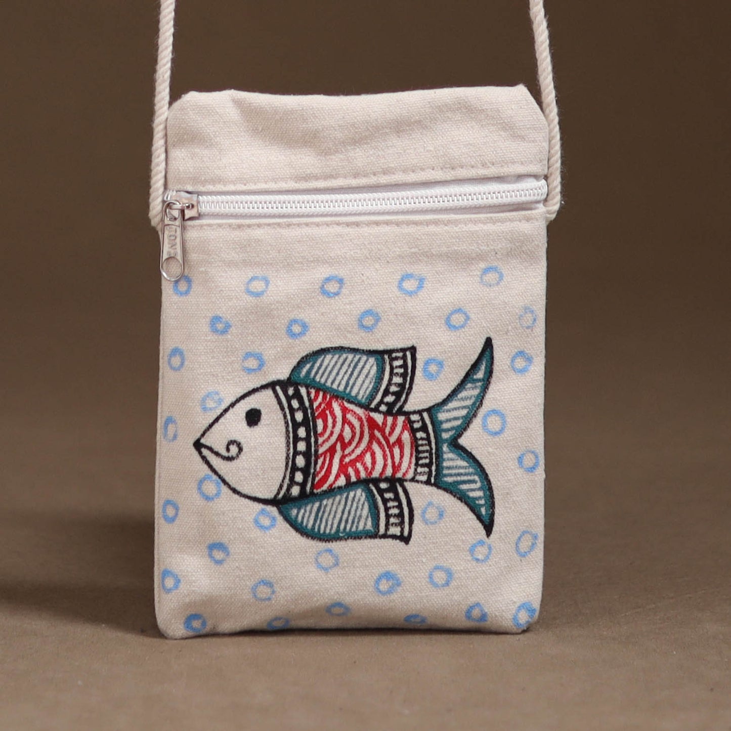 White - Madhubani Handpainted Mobile Sling Bag 11