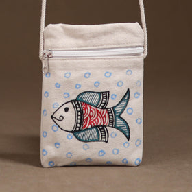 White - Madhubani Handpainted Mobile Sling Bag 11