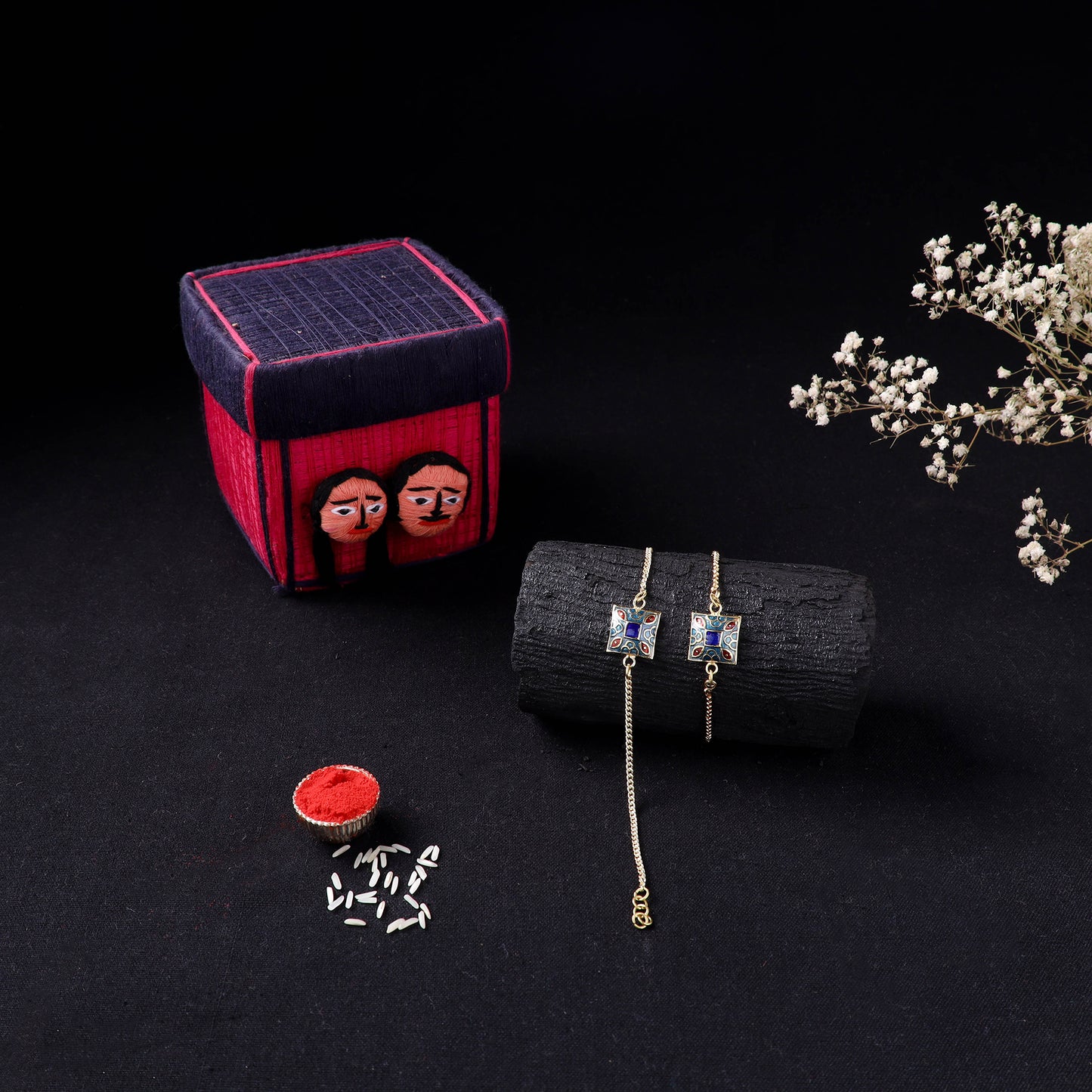 Handcrafted Meenakari Bhaiya Bhabhi Rakhi Set with Coir Box 76