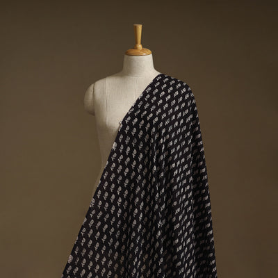Black - Natural Dyed Pure Mul Cotton Hand Block Bagh Print Fabric 11