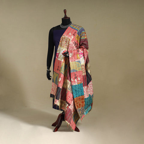 Patchwork reversible silk bengal kantha work dupatta 113