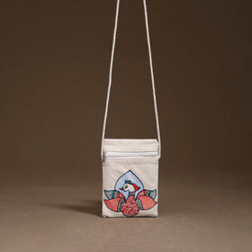 White - Madhubani Handpainted Mobile Sling Bag 12