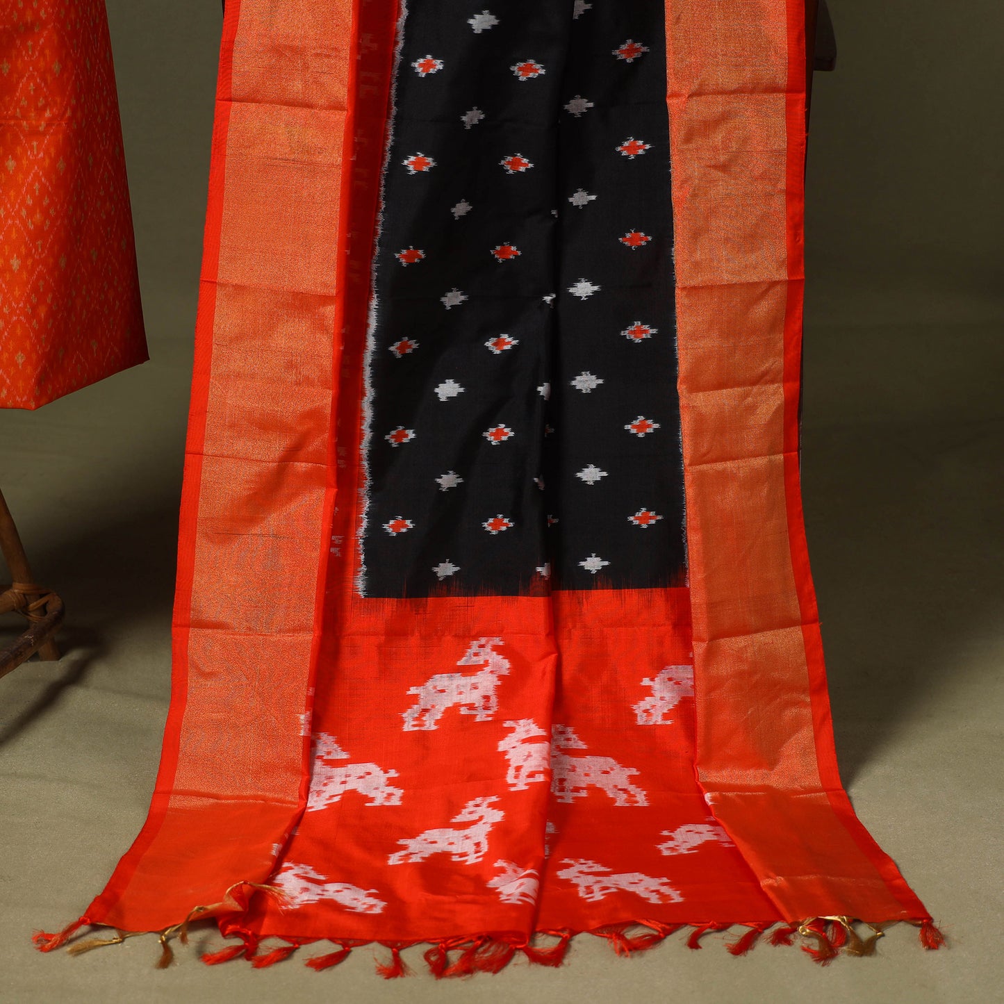 Orange - 2pc unstitched handloom sico pochampally ikat
