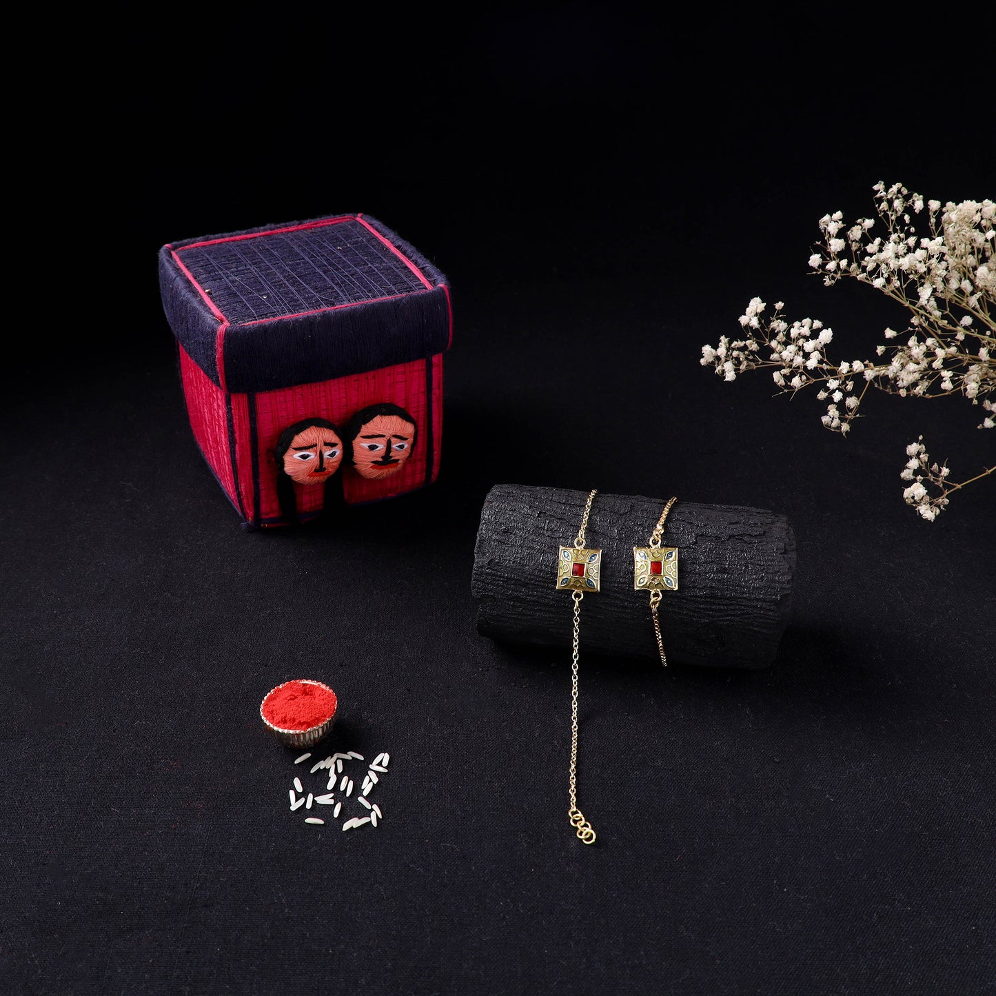 Handcrafted Meenakari Bhaiya Bhabhi Rakhi Set with Coir Box 78