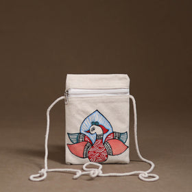 White - Madhubani Handpainted Mobile Sling Bag 12