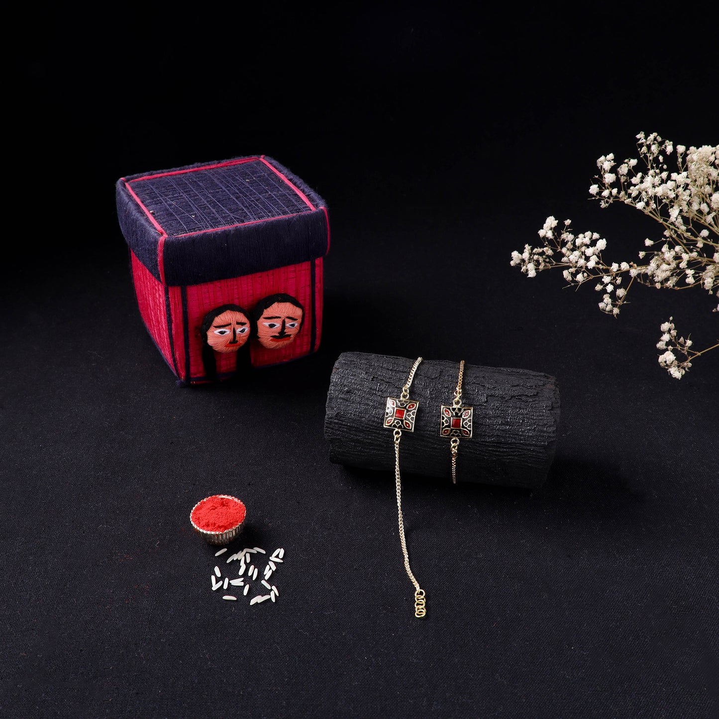 Handcrafted Meenakari Bhaiya Bhabhi Rakhi Set with Coir Box 79