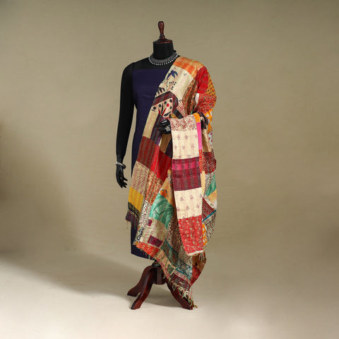 Multicolor - patchwork reversible silk bengal kantha work