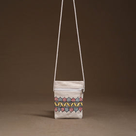 White - Madhubani Handpainted Mobile Sling Bag 13