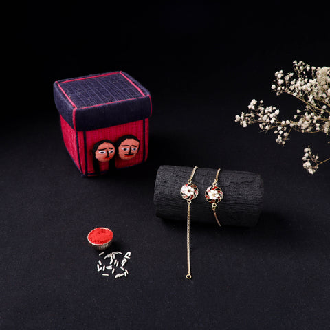 Handcrafted Meenakari Bhaiya Bhabhi Rakhi Set with Coir Box 80