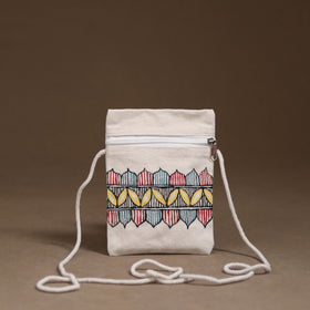 White - Madhubani Handpainted Mobile Sling Bag 13