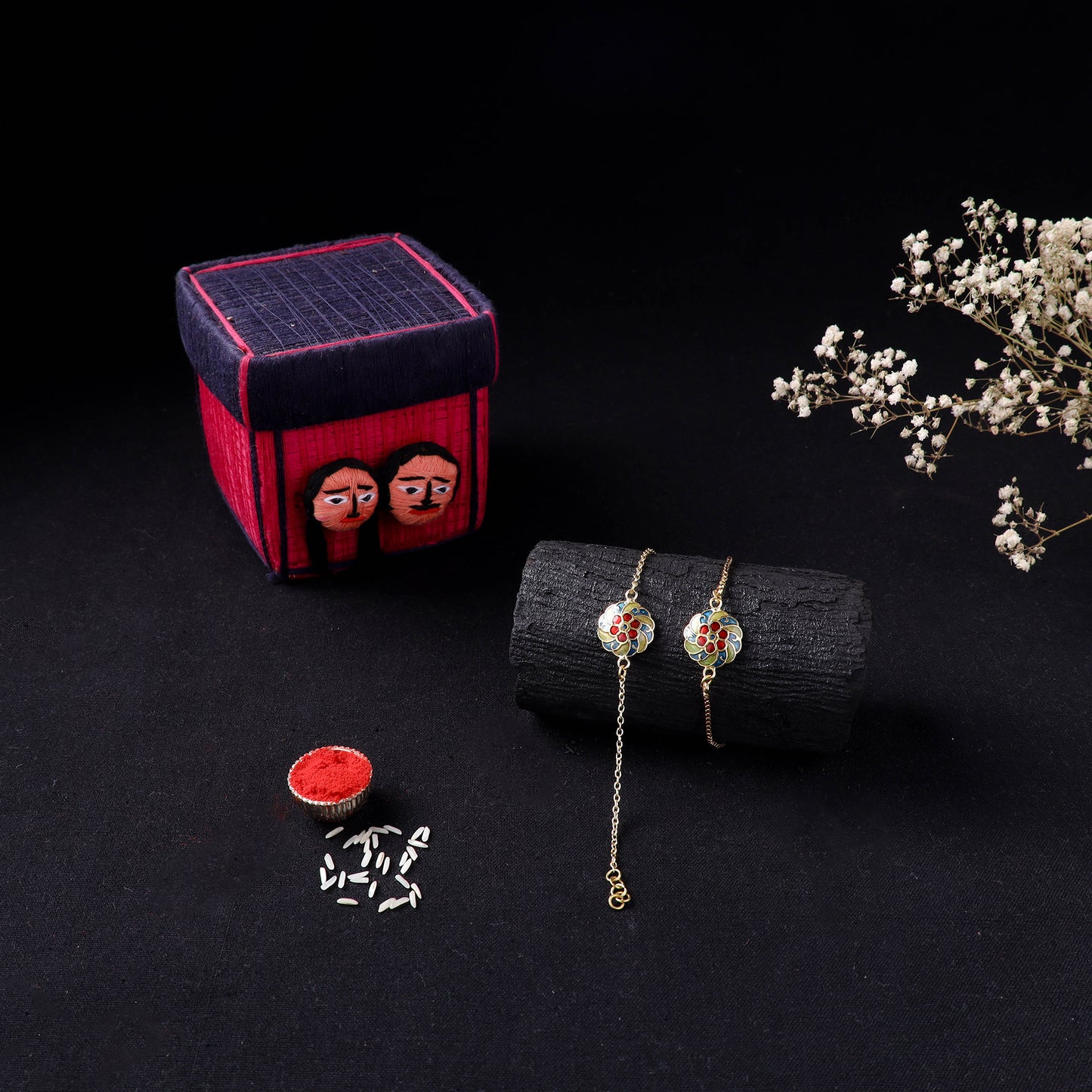 Handcrafted Meenakari Bhaiya Bhabhi Rakhi Set with Coir Box 81