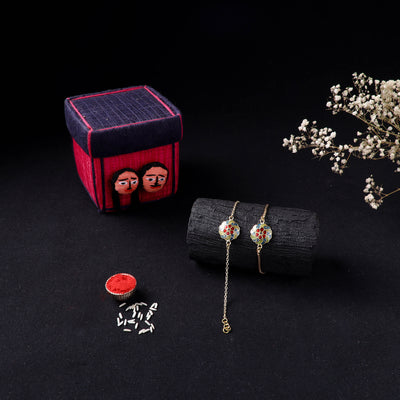 Handcrafted Meenakari Bhaiya Bhabhi Rakhi Set with Coir Box 81