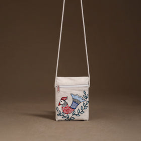 White - Madhubani Handpainted Mobile Sling Bag 14