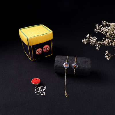 Handcrafted Meenakari Bhaiya Bhabhi Rakhi Set with Coir Box 82