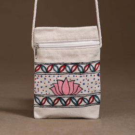 White - Madhubani Handpainted Mobile Sling Bag 15