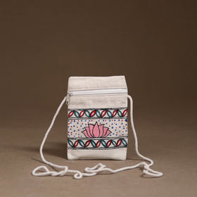 White - Madhubani Handpainted Mobile Sling Bag 15