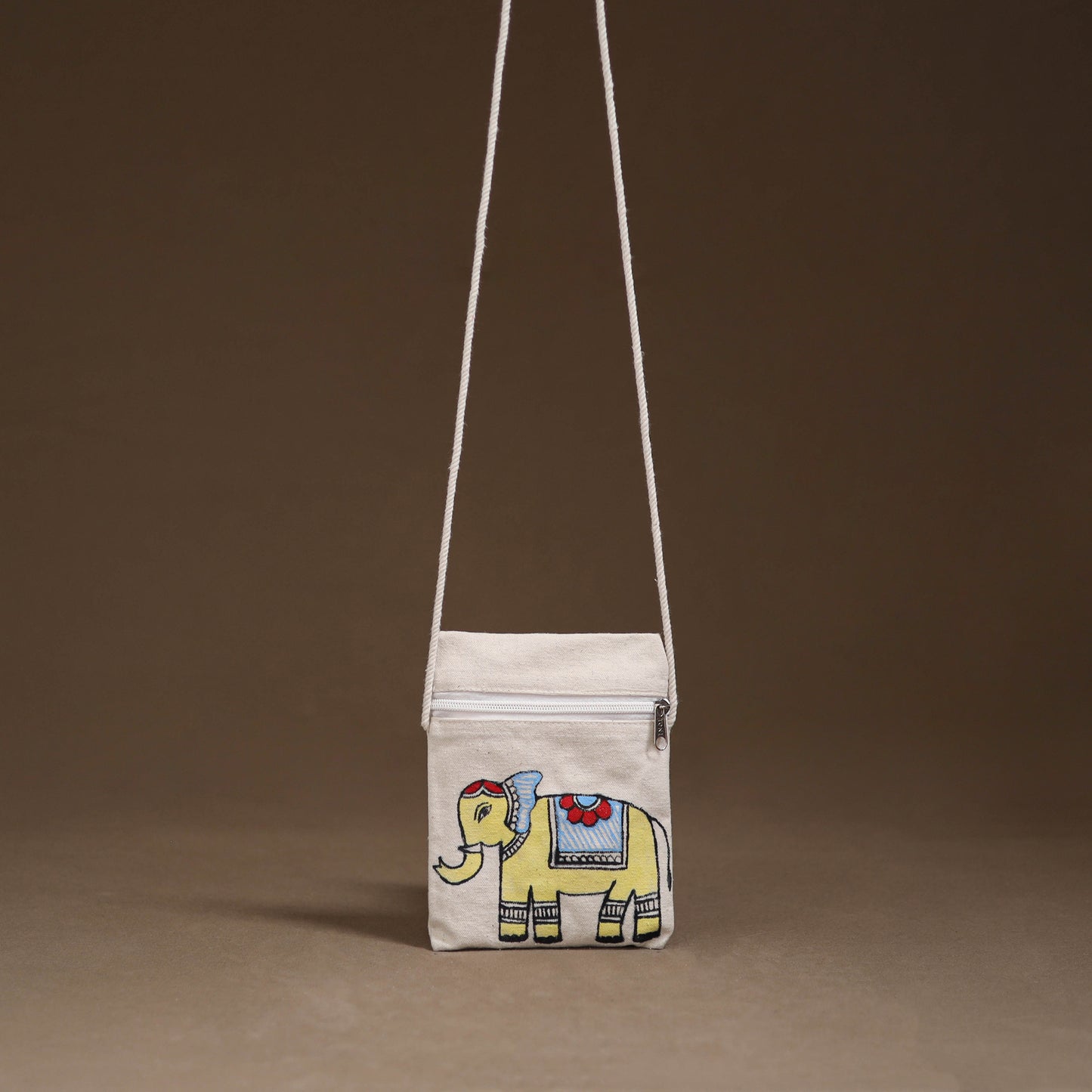 White - Madhubani Handpainted Mobile Sling Bag 16
