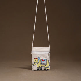 White - Madhubani Handpainted Mobile Sling Bag 16