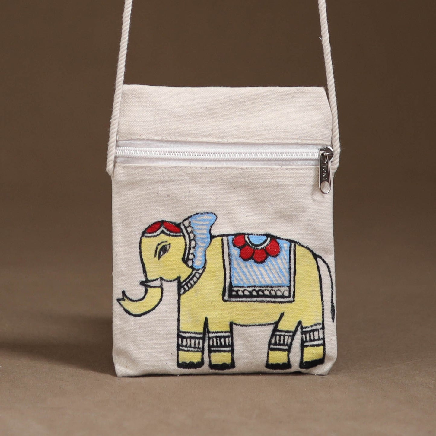 White - Madhubani Handpainted Mobile Sling Bag 16
