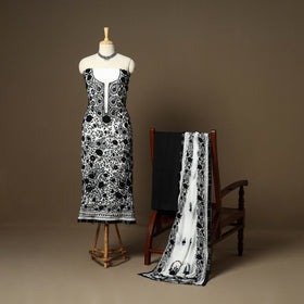 Black - 3pc hand embroidery georgette unstitched phulkari