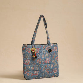 Blue Handcrafted Quilted Cotton Hand Bag