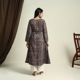  Brown A-Line Batik Print Cotton Kurta for Women