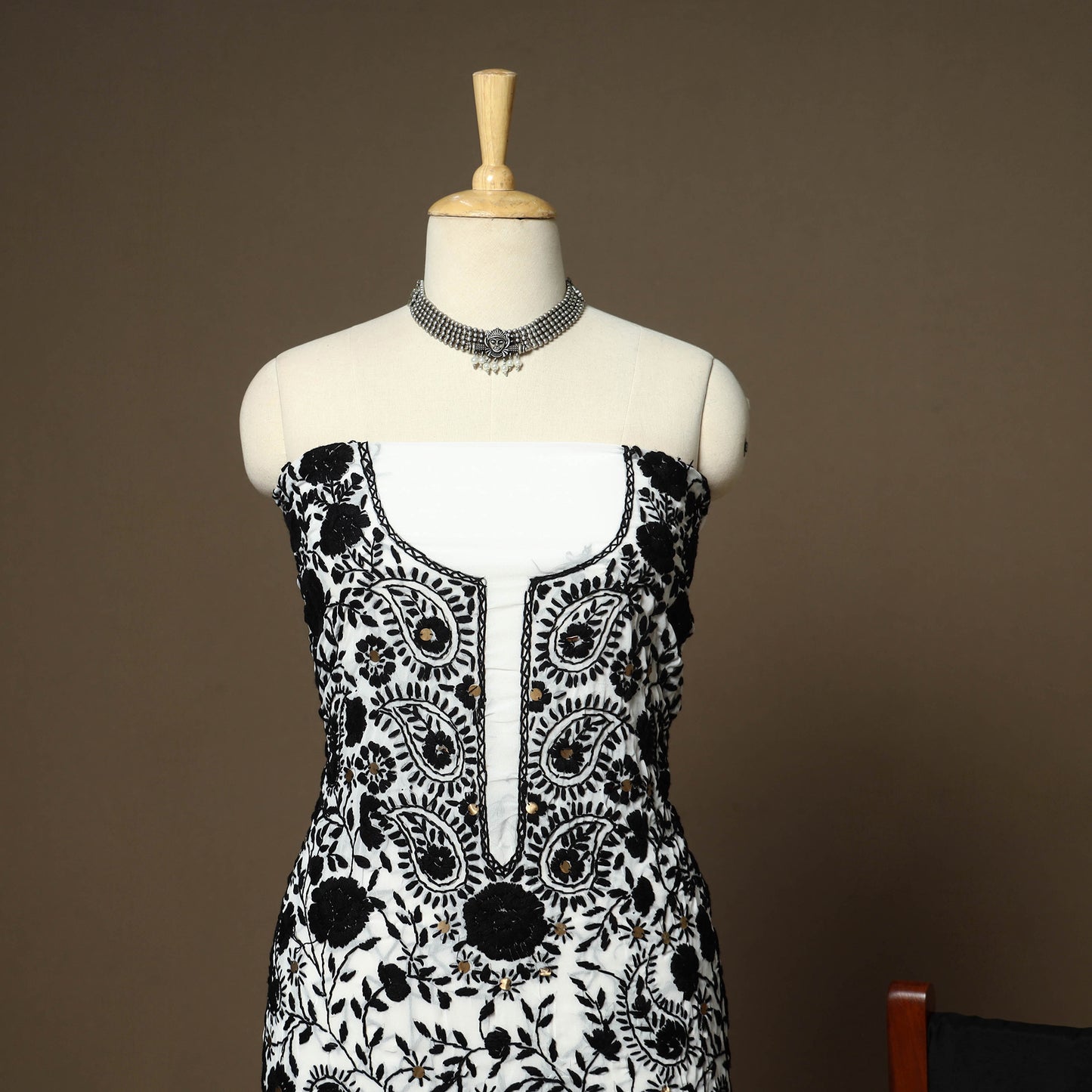 Black - 3pc hand embroidery georgette unstitched phulkari