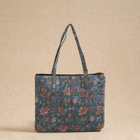 Blue Handcrafted Quilted Cotton Hand Bag