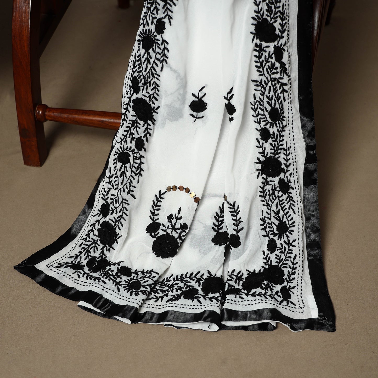 Black - 3pc hand embroidery georgette unstitched phulkari